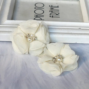 10PCS Pearl Chiffon Flowers Hair Accessories DIY Flower Wedding Dress