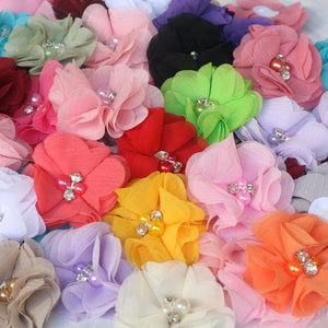 10PCS Pearl Chiffon Flowers Hair Accessories DIY Flower Wedding Dress