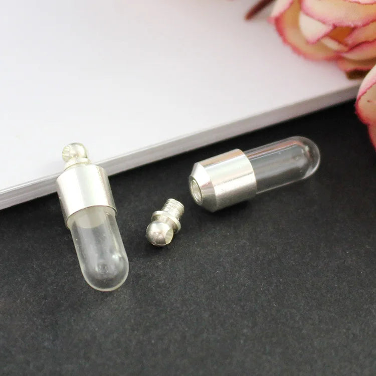 10PCS 6MM Glass Vial Pendant with Screw Cap Wishing Bottle Oil Charm