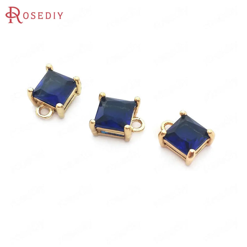 10PCS 6MM Champagne Brass and Glass Square Charms Pendants for Earrings Making
