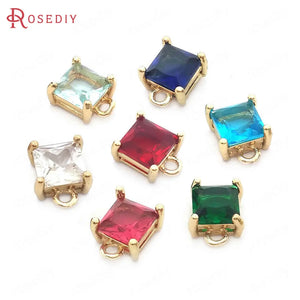 10PCS 6MM Champagne Brass and Glass Square Charms Pendants for Earrings Making
