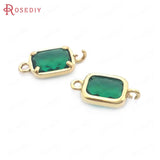 10PCS High Champagne Brass Glass Rectangle Connect Charms Pendants
