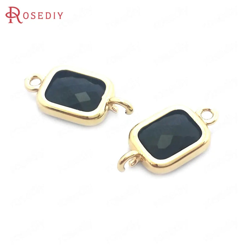 10PCS High Champagne Brass Glass Rectangle Connect Charms Pendants