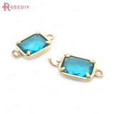 10PCS High Champagne Brass Glass Rectangle Connect Charms Pendants