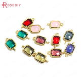 10PCS High Champagne Brass Glass Rectangle Connect Charms Pendants