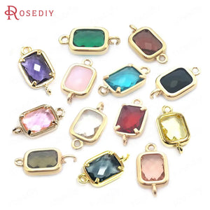 10PCS High Champagne Brass Glass Rectangle Connect Charms Pendants