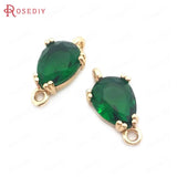 10PCS 6x8MM High Champagne Brass and Glass 2 Holes Tear Drop Shape Charms