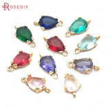 10PCS 6x8MM High Champagne Brass and Glass 2 Holes Tear Drop Shape Charms