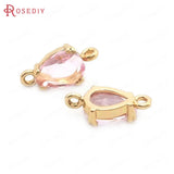 10PCS 6x8MM High Champagne Brass and Glass 2 Holes Tear Drop Shape Charms