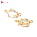 10PCS 6x8MM High Champagne Brass and Glass 2 Holes Tear Drop Shape Charms