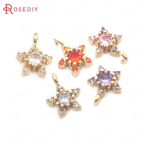 10PCS High Champagne Brass Zircon Star Charms Pendants Jewelry Making