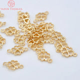 10PCS 7x12MM 24K Champagne Plated Brass Lucky Flower Clover Connect Charms