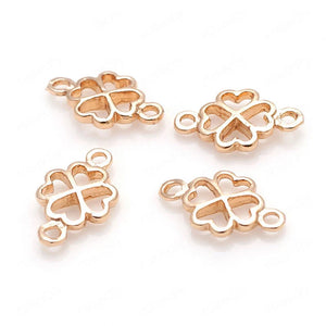 10PCS 7x12MM 24K Champagne Plated Brass Lucky Flower Clover Connect Charms