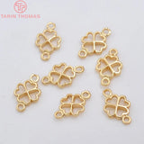 10PCS 7x12MM 24K Champagne Plated Brass Lucky Flower Clover Connect Charms