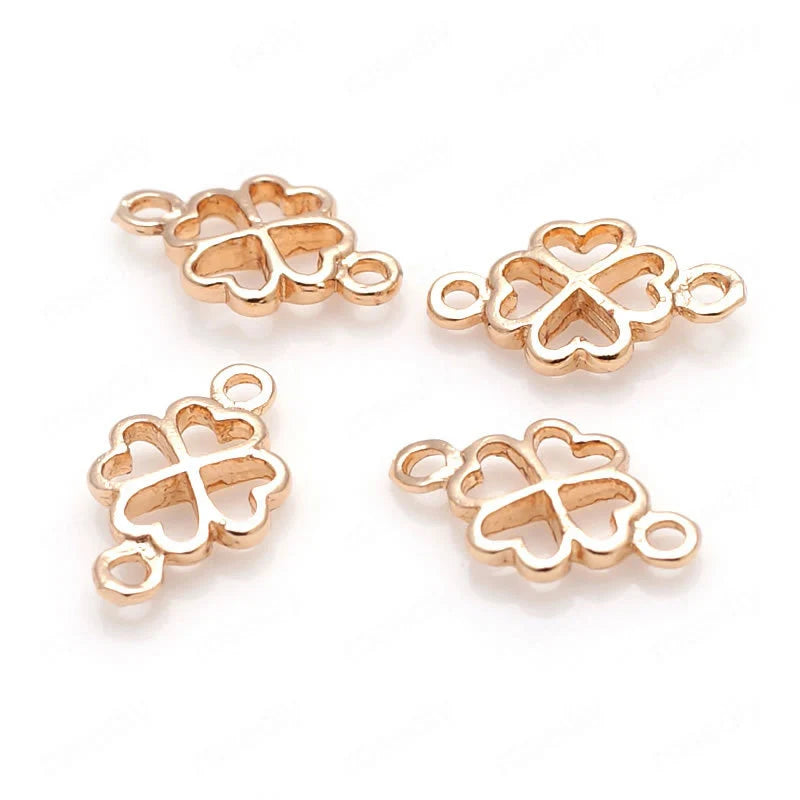 10PCS 7x12MM 24K Champagne Plated Brass Lucky Flower Clover Connect Charms