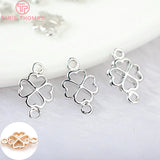 10PCS 7x12MM 24K Champagne Plated Brass Lucky Flower Clover Connect Charms