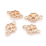 10PCS 7x12MM 24K Champagne Plated Brass Lucky Flower Clover Connect Charms