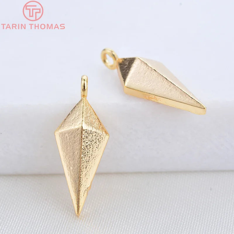 10PCS 7x17MM Rhombus Charms Pendants 24K Plated Brass