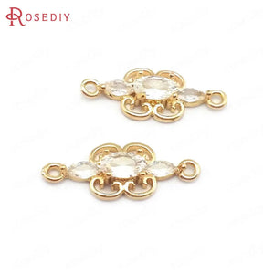 10PCS 7x18MM Champagne Brass and Zircon 2 Holes Oval Connect Charms Pendants