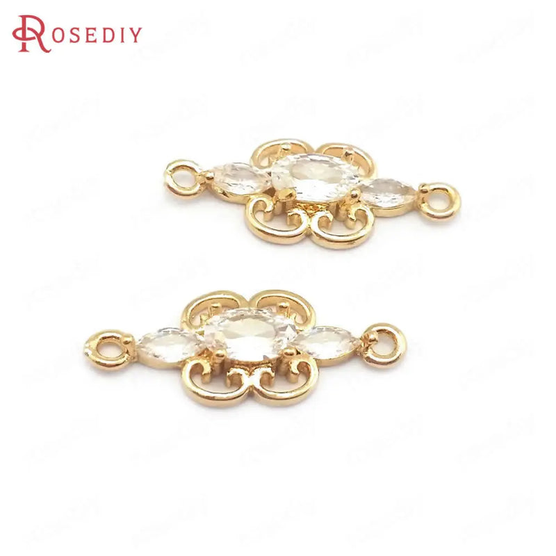 10PCS 7x18MM Champagne Brass and Zircon 2 Holes Oval Connect Charms Pendants