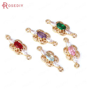 10PCS 7x18MM Champagne Brass and Zircon 2 Holes Oval Connect Charms Pendants
