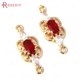 10PCS 7x18MM Champagne Brass and Zircon 2 Holes Oval Connect Charms Pendants