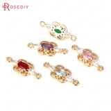 10PCS 7x18MM Champagne Brass and Zircon 2 Holes Oval Connect Charms Pendants