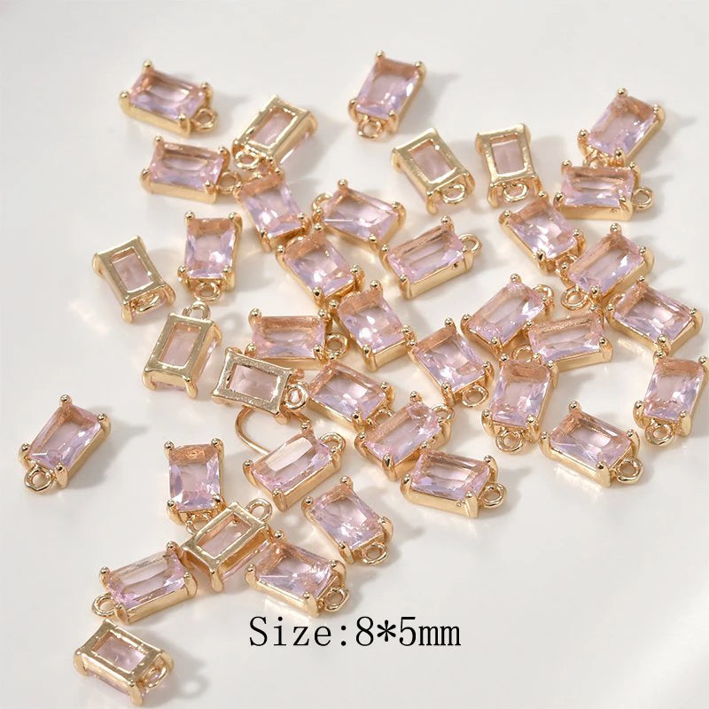 10PCS 8*5mm 14k Plated Rhinestone Bracelet Charms for DIY Jewelry Making