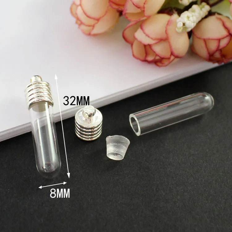 10PCS 8MM Glass Vial Pendant with Name DIY Wishing Bottle Jewelry