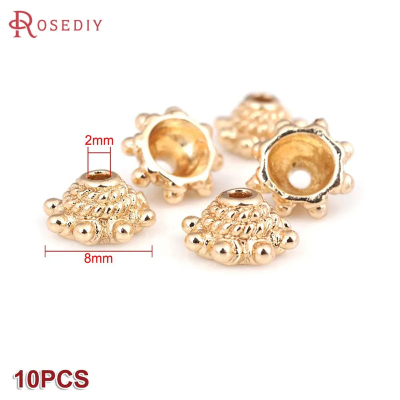 10PCS 8MM 24K Brass Beads Caps Tassel Caps Jewelry Earrings Making Supplies