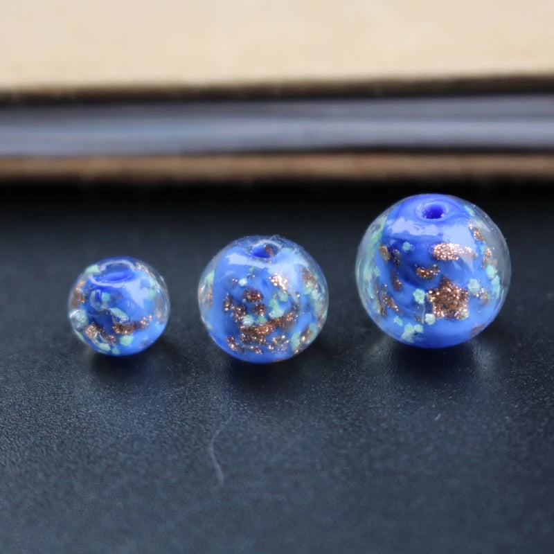 10PCS Luminous Glass Beads & Shinning Powder Solid Cobalt Loose Beads