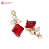10PCS 8x17MM Champagne Brass Zircon Flower Square Charms Pendants