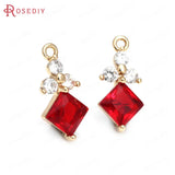 10PCS 8x17MM Champagne Brass Zircon Flower Square Charms Pendants