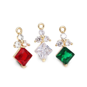 10PCS 8x17MM Champagne Brass Zircon Flower Square Charms Pendants