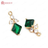 10PCS 8x17MM Champagne Brass Zircon Flower Square Charms Pendants