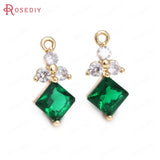 10PCS 8x17MM Champagne Brass Zircon Flower Square Charms Pendants
