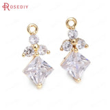 10PCS 8x17MM Champagne Brass Zircon Flower Square Charms Pendants