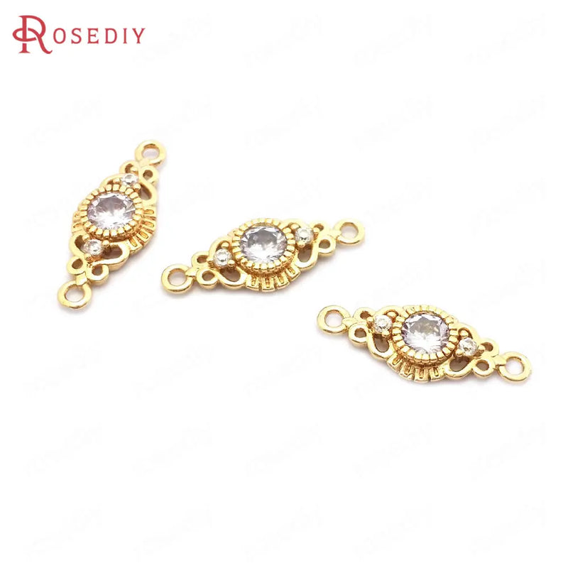 10PCS 8x20MM Champagne Brass Zircon Oval Connect Charms Pendants