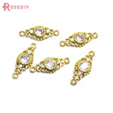 10PCS 8x20MM Champagne Brass Zircon Oval Connect Charms Pendants