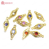 10PCS 8x20MM Champagne Brass Zircon Oval Connect Charms Pendants