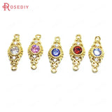 10PCS 8x20MM Champagne Brass Zircon Oval Connect Charms Pendants