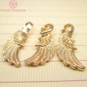 10PCS 8x23MM 24K Champagne Plated Brass Wings Feather Charms Pendants