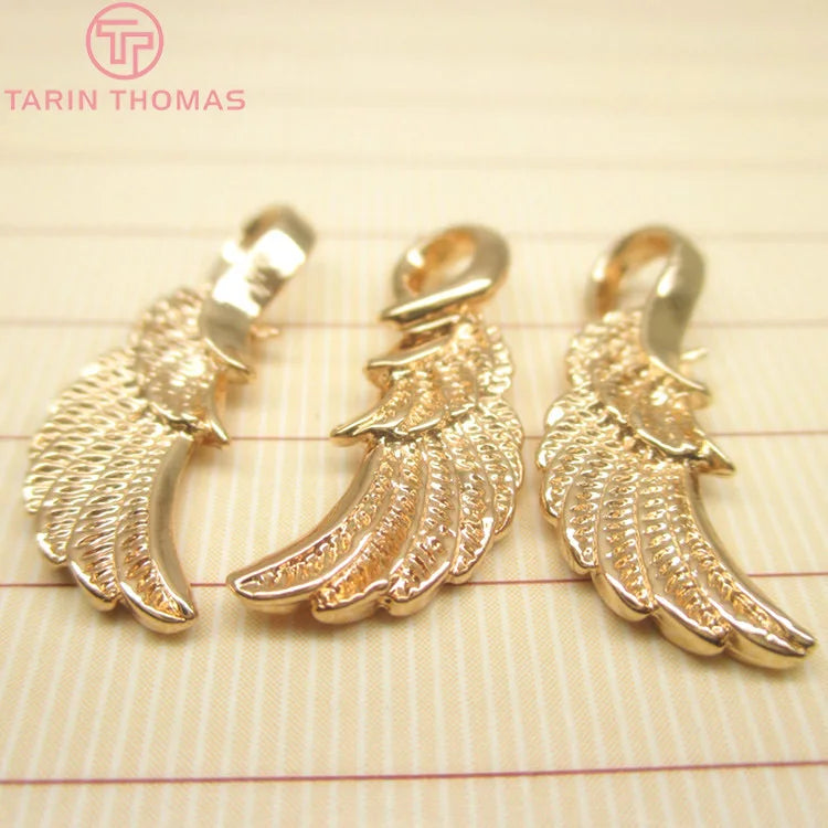 10PCS 8x23MM 24K Champagne Plated Brass Wings Feather Charms Pendants