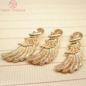 10PCS 8x23MM 24K Champagne Plated Brass Wings Feather Charms Pendants