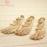 10PCS 8x23MM 24K Champagne Plated Brass Wings Feather Charms Pendants