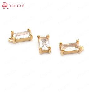 10PCS 8x4MM Champagne Brass Zircon Rectangle Charms Pendants