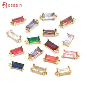 10PCS 8x4MM Champagne Brass Zircon Rectangle Charms Pendants