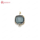 10PCS 9x14MM Champagne Brass Glass Square Connect Charms Pendants