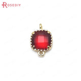 10PCS 9x14MM Champagne Brass Glass Square Connect Charms Pendants