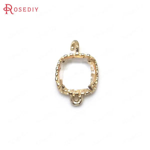 10PCS 9x14MM Champagne Brass Glass Square Connect Charms Pendants
